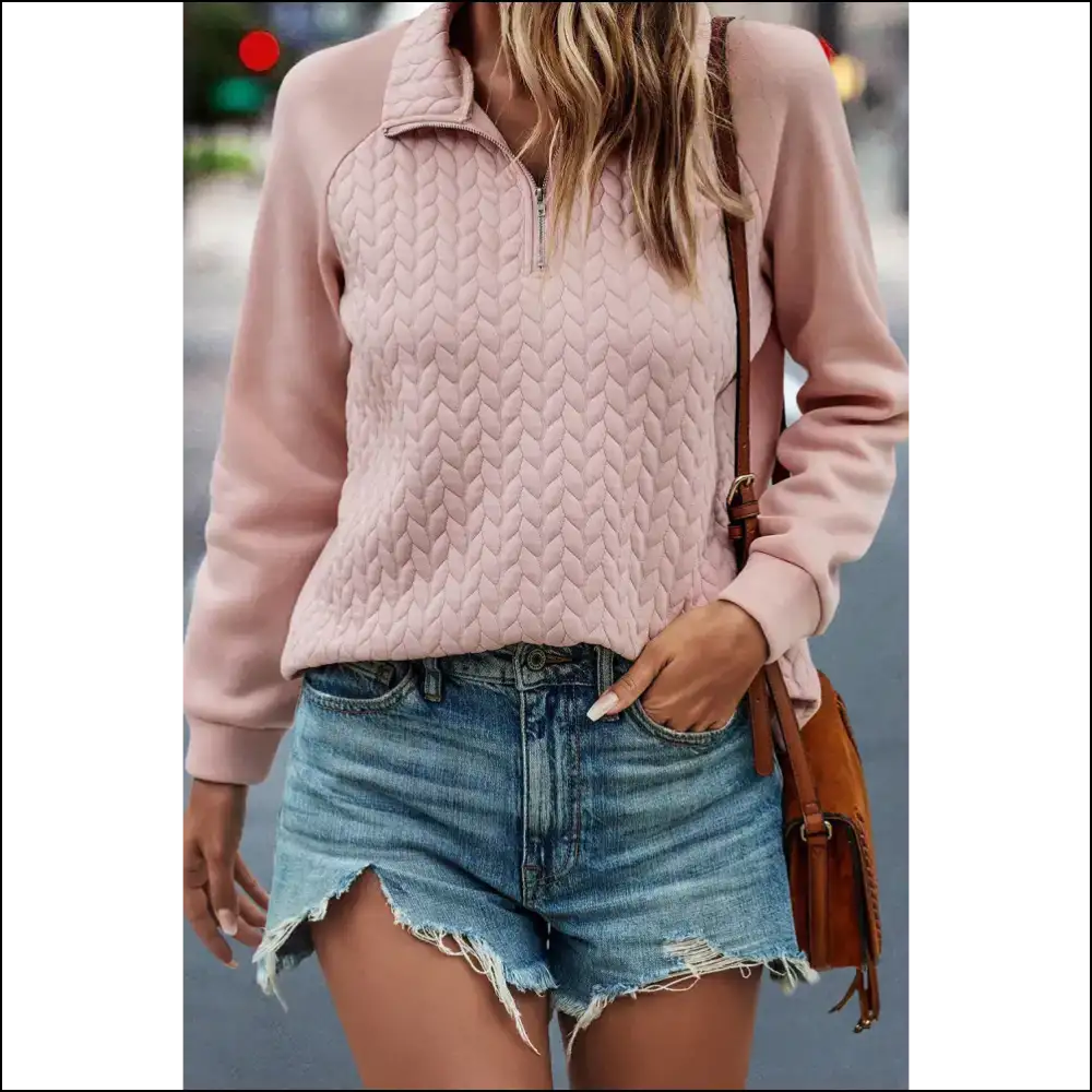 Apricot Powder Quilted Quarter Zip: Cozy or Cry Trying 🍑 Needful Things - s - Sweatshirts & Hoodies on Sale Worldwide Shipping