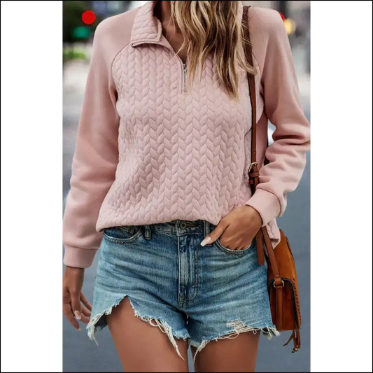 Apricot Powder Quilted Quarter Zip: Cozy or Cry Trying 🍑 Needful Things - s - Sweatshirts & Hoodies on Sale Worldwide Shipping