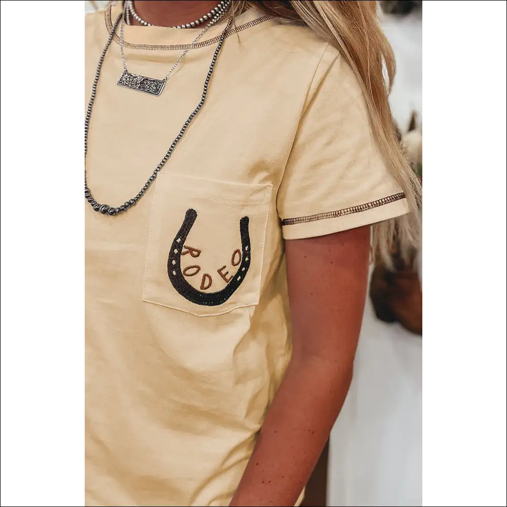 Apricot Rodeo Horseshoe Embroidered Patch Pocket Tee - t Shirts on Sale Worldwide Shipping