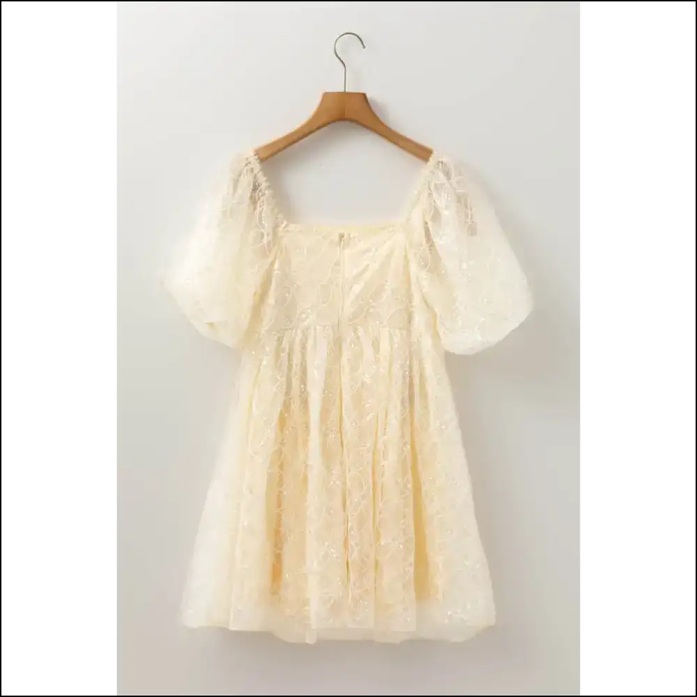Apricot Sequin Bubble Sleeve Dress: Curves 🍑✨ Needful Things - Short Dresses on Sale Worldwide Shipping