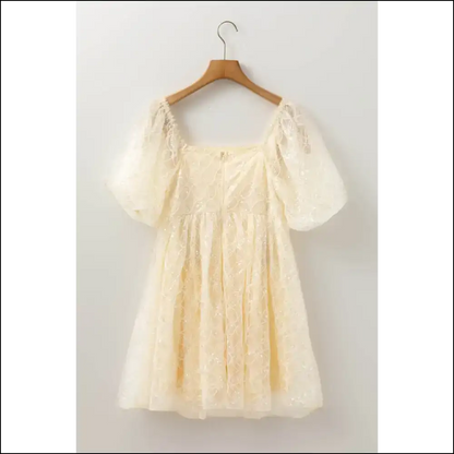 Apricot Sequin Bubble Sleeve Dress: Curves 🍑✨ Needful Things - Short Dresses on Sale Worldwide Shipping