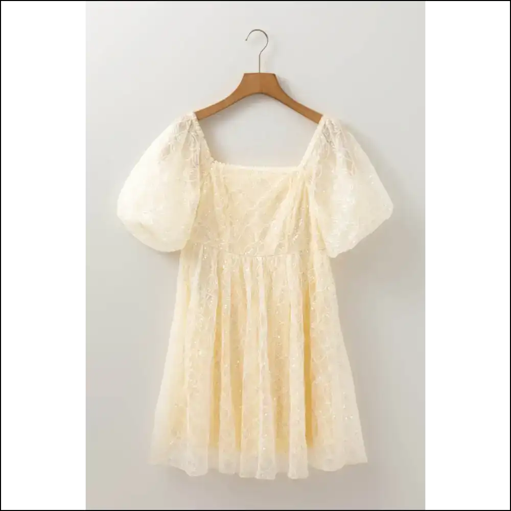 Apricot Sequin Bubble Sleeve Dress: Curves 🍑✨ Needful Things - Short Dresses on Sale Worldwide Shipping