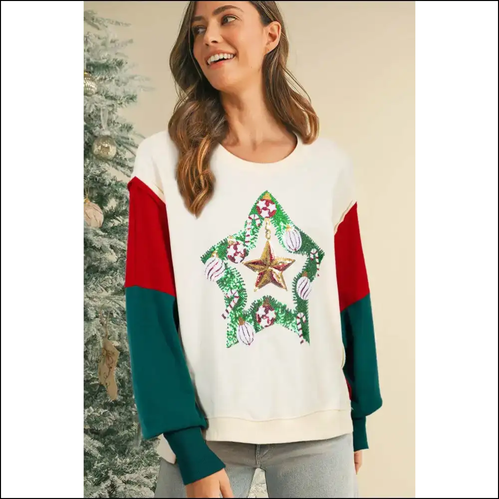 Apricot Sequin Star Sweatshirt: Shine Brighter than your Aunt’s Rhinestones! ✨ Needful Things - Sweatshirts & Hoodies on Sale Worldwide