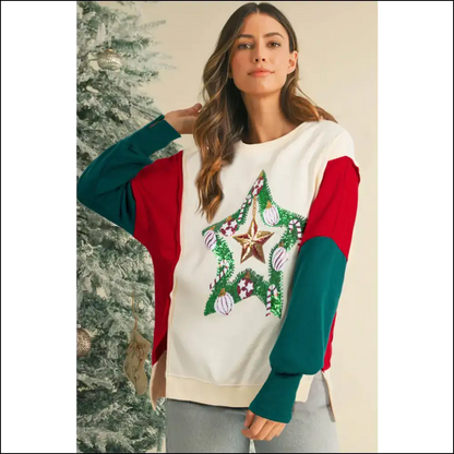 Apricot Sequin Star Sweatshirt: Shine Brighter than your Aunt’s Rhinestones! ✨ Needful Things - s - Sweatshirts & Hoodies on Sale Worldwide