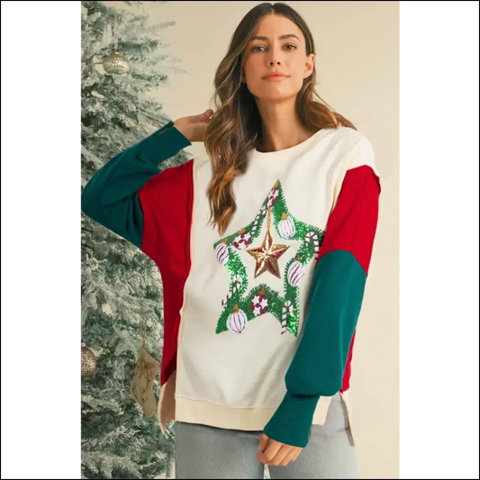 Apricot Sequin Star Sweatshirt: Shine Brighter than your Aunt’s Rhinestones! ✨ Needful Things - s - Sweatshirts & Hoodies on Sale Worldwide