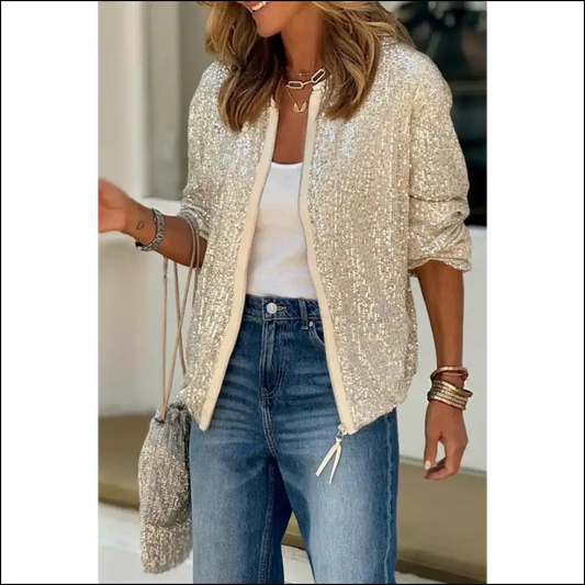 Apricot Sequin Zipper-up Jacket: Shine so Hard it Hurts ✨ Needful Things - s - Jackets Outerwear on Sale Worldwide Shipping