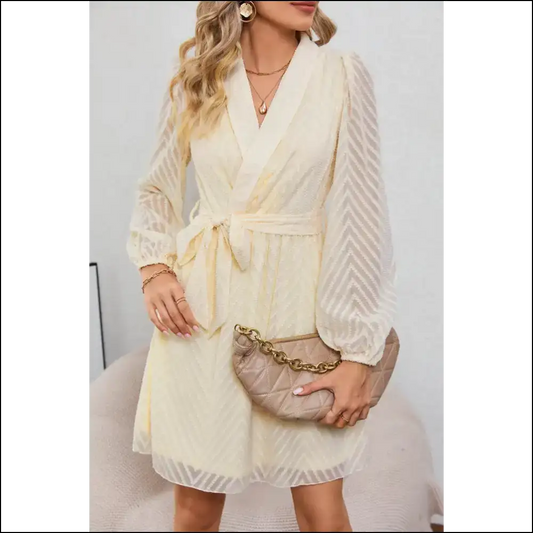 Apricot Textured Wrap Dress: one Shade Away from Nude Panic 🍑 - s - Short Dresses on Sale Worldwide Shipping
