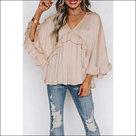 Apricot v Neck Batwing Sleeve Top: Draped and Dangerous 😉 Needful Things - s - Blouses on Sale Worldwide Shipping