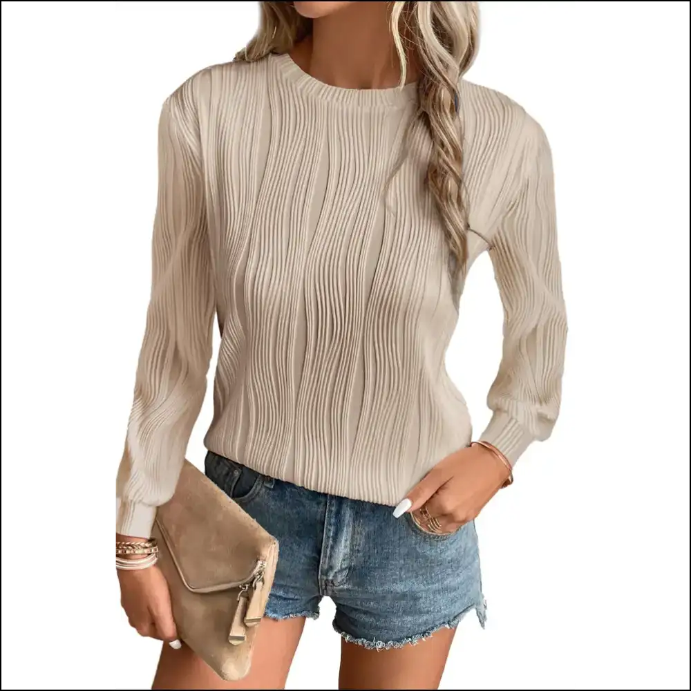 Apricot Wavy Textured Top: Basically a Hug you can Wear 😂 Needful Things - Long Sleeve Tops Shirts & on Sale Worldwide Shipping