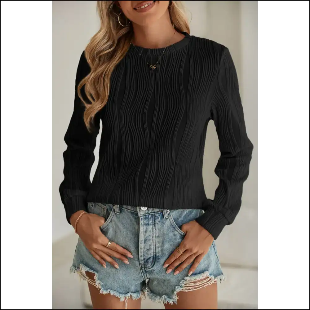 Apricot Wavy Textured Top: Basically a Hug you can Wear 😂 Needful Things - Long Sleeve Tops Shirts & on Sale Worldwide Shipping