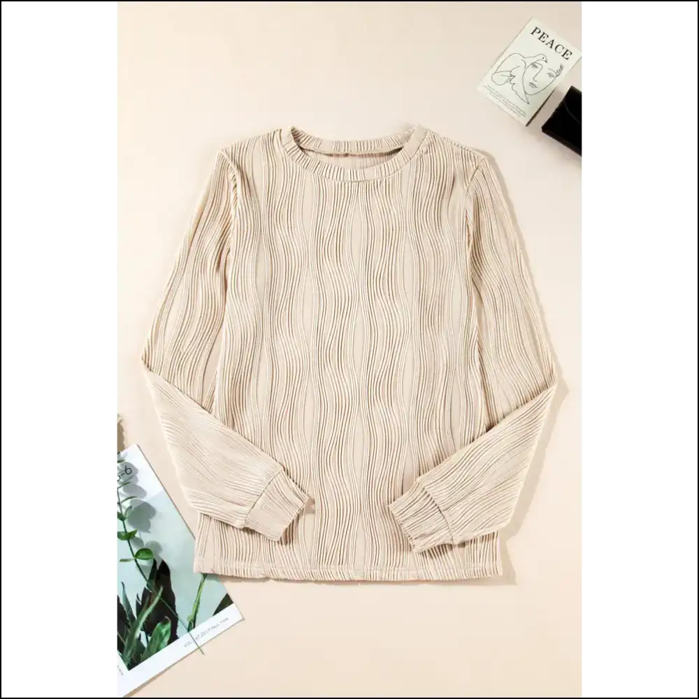 Apricot Wavy Textured Top: Basically a Hug you can Wear 😂 Needful Things - White / s - Long Sleeve Tops Shirts & on Sale Worldwide Shipping