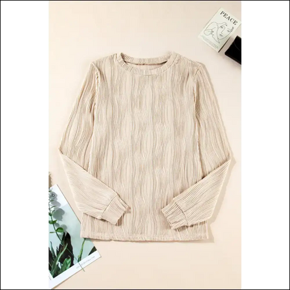 Apricot Wavy Textured Top: Basically a Hug you can Wear 😂 Needful Things - White / s - Long Sleeve Tops Shirts & on Sale Worldwide Shipping
