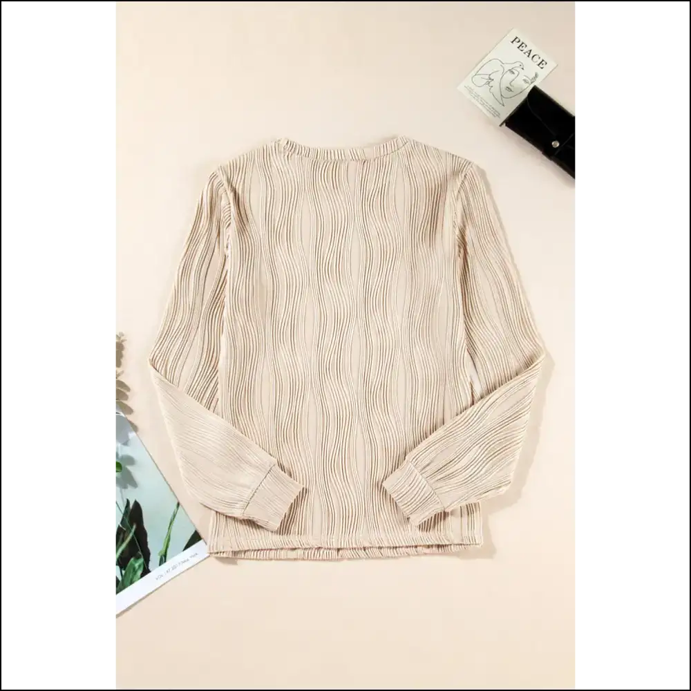 Apricot Wavy Textured Top: Basically a Hug you can Wear 😂 Needful Things - Long Sleeve Tops Shirts & on Sale Worldwide Shipping