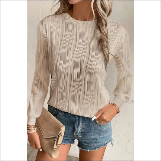 Apricot Wavy Textured Top: Basically a Hug you can Wear 😂 Needful Things - s - Long Sleeve Tops Shirts & on Sale Worldwide Shipping