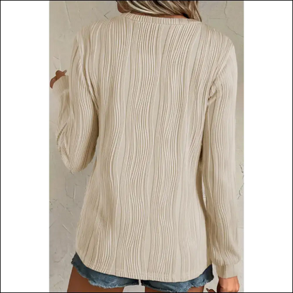 Apricot Wavy Textured Top: Basically a Hug you can Wear 😂 Needful Things - Black / s - Long Sleeve Tops Shirts & on Sale Worldwide Shipping