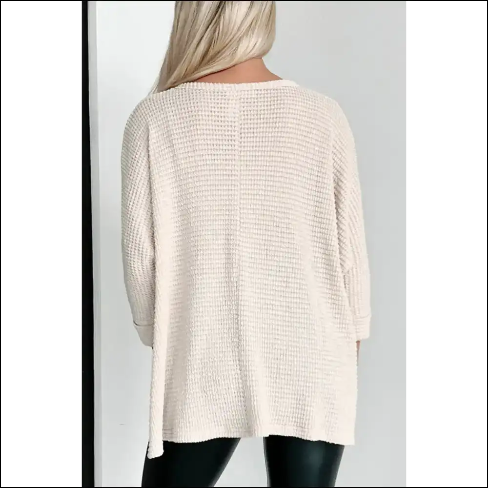 Apricot Wfle Knit: so Cozy Youll Batwing Outta Bed! 😴 - Long Sleeve Tops Shirts & on Sale Worldwide Shipping