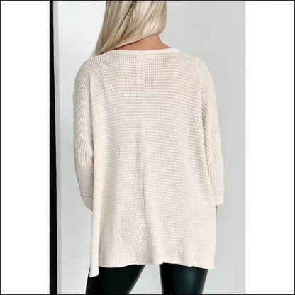 Apricot Wfle Knit: so Cozy Youll Batwing Outta Bed! 😴 - Long Sleeve Tops Shirts & on Sale Worldwide Shipping