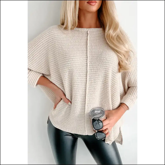 Apricot Wfle Knit: so Cozy Youll Batwing Outta Bed! 😴 - s - Long Sleeve Tops Shirts & on Sale Worldwide Shipping