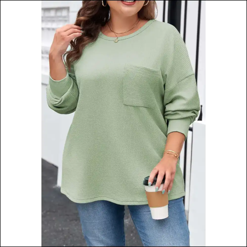Aqua Ribbed Pocketed Bff Top: Needful Things Comfy 💙 - Mint Green / 1x - Plus Size Tops on Sale Worldwide Shipping