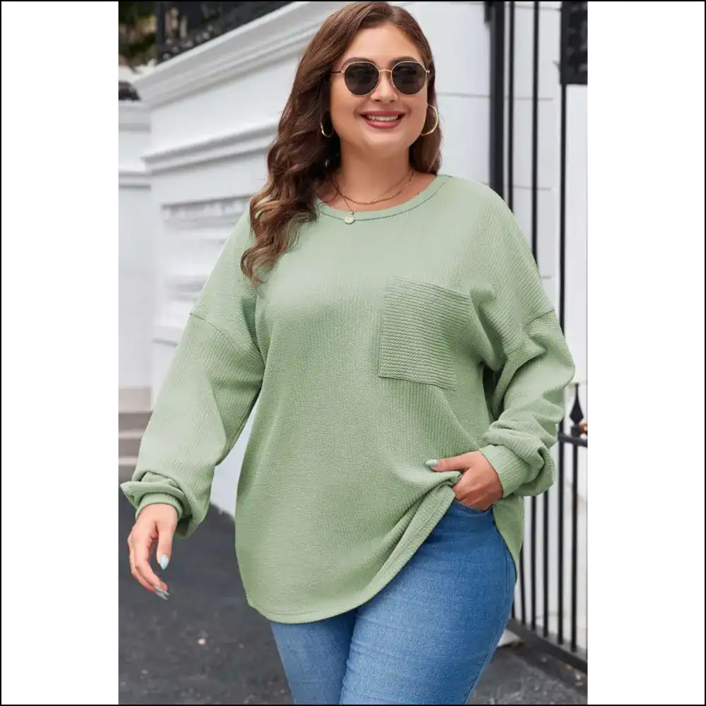 Aqua Ribbed Pocketed Bff Top: Needful Things Comfy 💙 - Plus Size Tops on Sale Worldwide Shipping