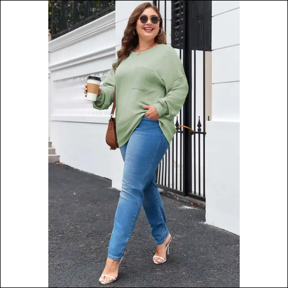 Aqua Ribbed Pocketed Bff Top: Needful Things Comfy 💙 - Plus Size Tops on Sale Worldwide Shipping