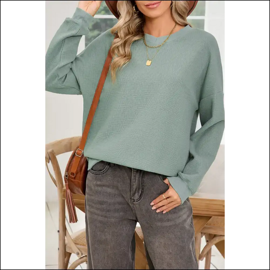 Aqua Wfle Knit: Brunch so Hard 🧇 Needful Things - Ashleigh Blue / s - Long Sleeve Tops Shirts & on Sale Worldwide Shipping