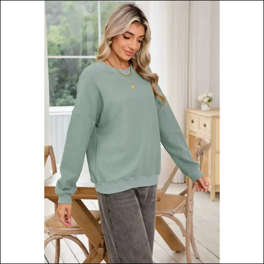 Aqua Wfle Knit: Brunch so Hard 🧇 Needful Things - Long Sleeve Tops Shirts & on Sale Worldwide Shipping