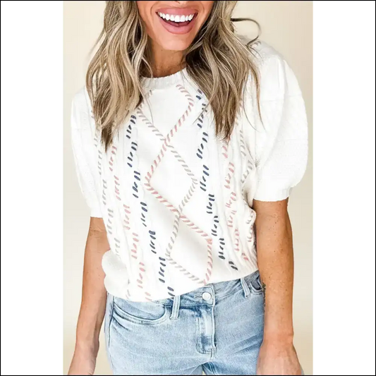 Argyle: Chic White Puff Top - Needful Things 💀 - s - Knit Tops on Sale Worldwide Shipping