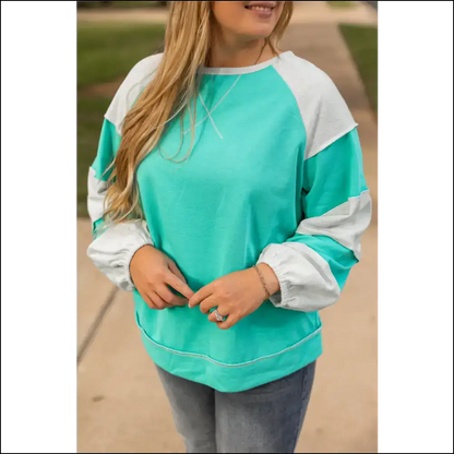 Aruba Blue Colorblock: Netflix & Chill Sweatshirt ☕ Needful Things - 1x - Plus Size Tops on Sale Worldwide Shipping