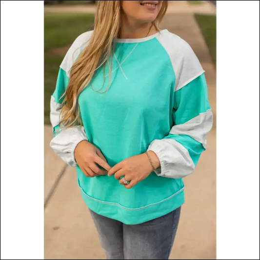 Aruba Blue Colorblock: Netflix & Chill Sweatshirt ☕ Needful Things - 1x - Plus Size Tops on Sale Worldwide Shipping