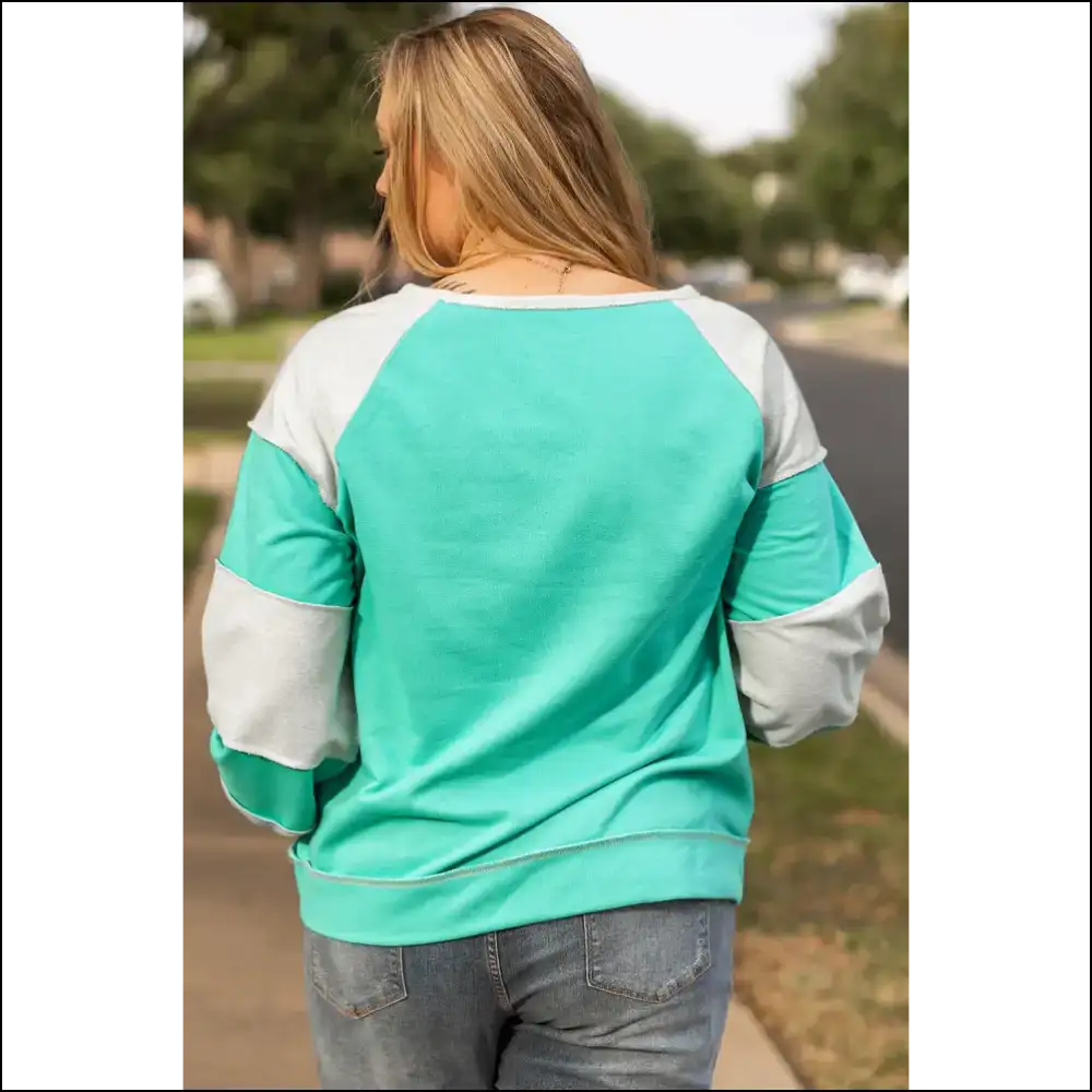 Aruba Blue Colorblock: Netflix & Chill Sweatshirt ☕ Needful Things - Plus Size Tops on Sale Worldwide Shipping