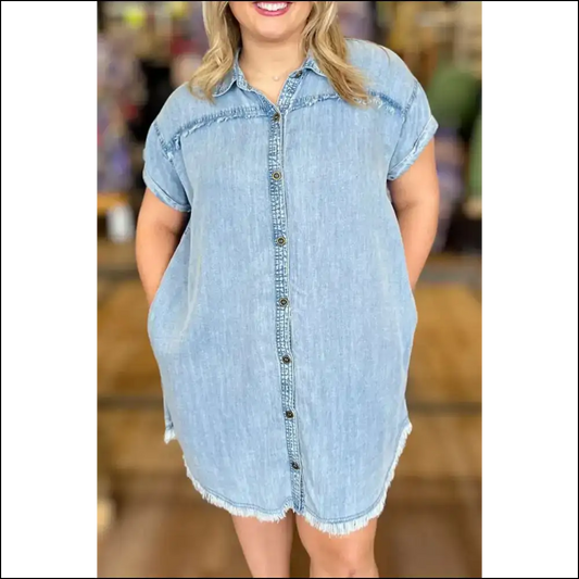 Ashleigh Blue Denim Shirt Dress: World Domination 👑 - 1x - Plus Size Dresses on Sale Worldwide Shipping