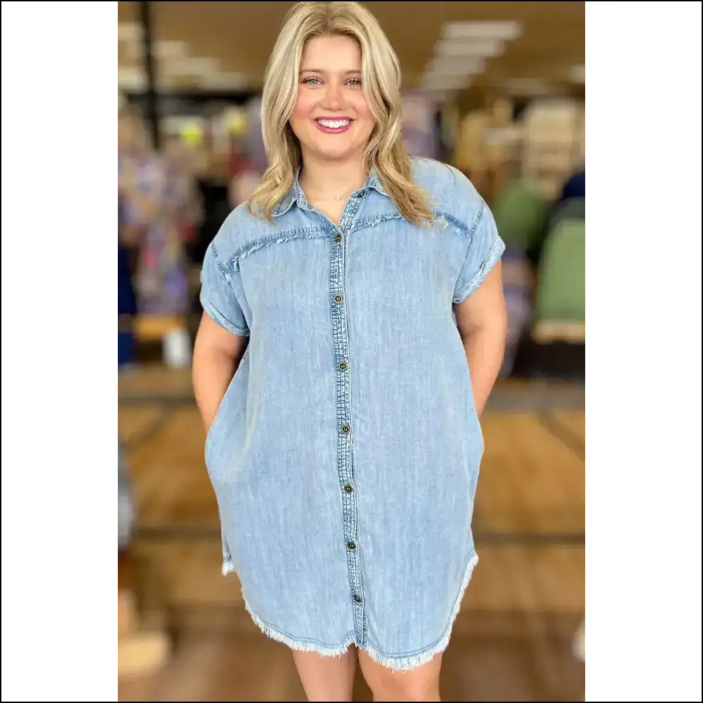 Ashleigh Blue Denim Shirt Dress: World Domination 👑 - Plus Size Dresses on Sale Worldwide Shipping