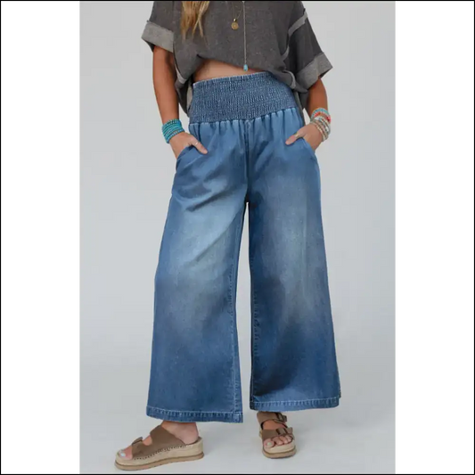 Ashleigh Blue Jeans: Smocked Waist Wide Leg Runway Ready 😜 - s - Jeans on Sale Worldwide Shipping
