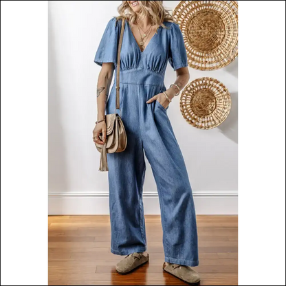 Ashleigh Blue Neck Denim Jumpsuit: one Piece Zero Pants - s - Jumpsuits & Rompers on Sale Worldwide Shipping