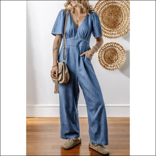 Ashleigh Blue Neck Denim Jumpsuit: one Piece Zero Pants - s - Jumpsuits & Rompers on Sale Worldwide Shipping