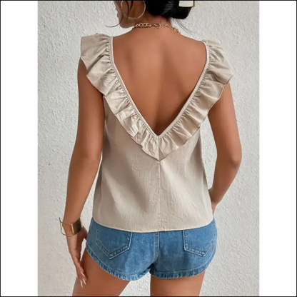 Backless Ruffled Scoop Neck Tank Top - Tops on Sale Worldwide Shipping