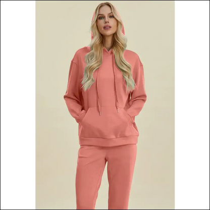 Basic Bae Full Size Air Scuba Drawstring Hoodie - Coral / s - Hoodies Sweatshirts & on Sale Worldwide Shipping