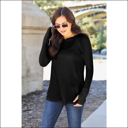 Basic Bae Full Size Round Neck Long Sleeve T-shirt - Black / s - t Shirts on Sale Worldwide Shipping