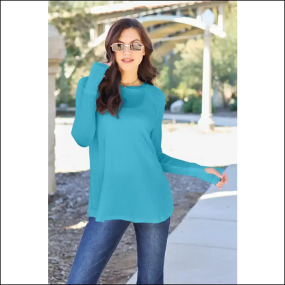 Basic Bae Full Size Round Neck Long Sleeve T-shirt - Teal / 3xl - t Shirts on Sale Worldwide Shipping