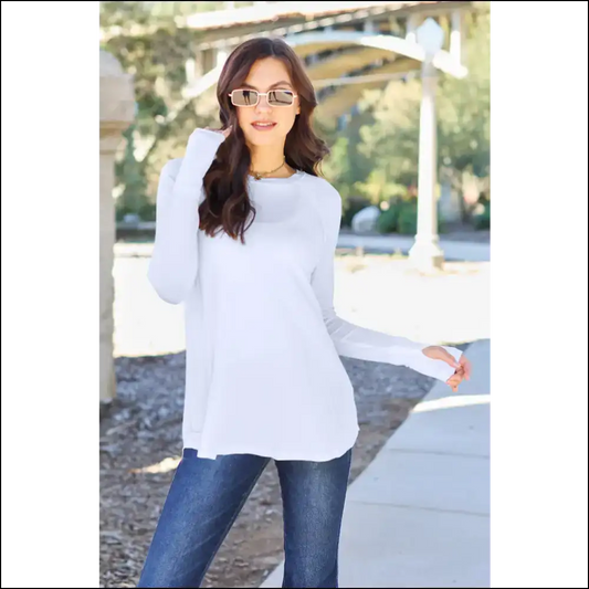 Basic Bae Full Size Round Neck Long Sleeve T-shirt - White / 2xl - t Shirts on Sale Worldwide Shipping
