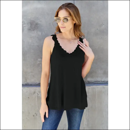 Basic Bae Lace Detail V-neck Cami - Black / Xl - Tank Tops on Sale Worldwide Shipping
