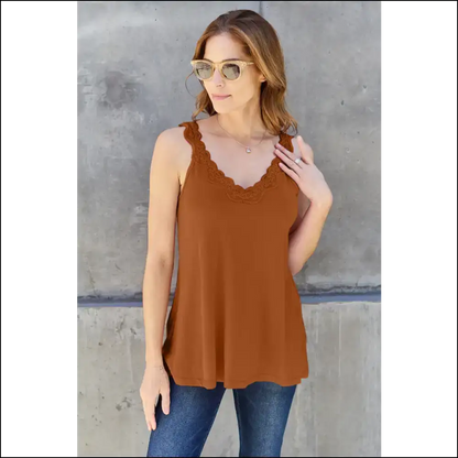 Basic Bae Lace Detail V-neck Cami - Caramel / s - Tank Tops on Sale Worldwide Shipping