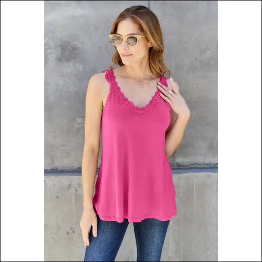 Basic Bae Lace Detail V-neck Cami - Pink / 2xl - Tank Tops on Sale Worldwide Shipping