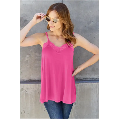 Basic Bae Lace Trim V-neck Cami - Pink / Xl - Tank Tops on Sale Worldwide Shipping