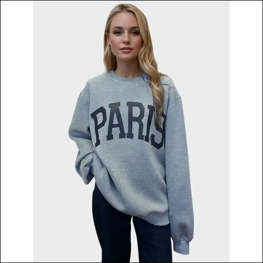 Basic Bae Paris Round Neck Long Sleeve Scuba Sweatshirt - Gray / Xl - Sweatshirts & Hoodies on Sale Worldwide Shipping