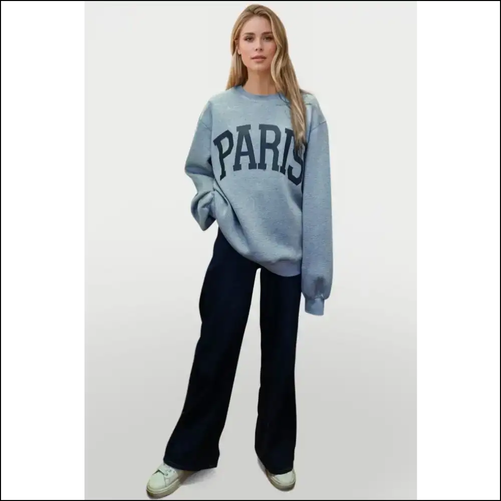 Basic Bae Paris Round Neck Long Sleeve Scuba Sweatshirt - Sweatshirts & Hoodies on Sale Worldwide Shipping
