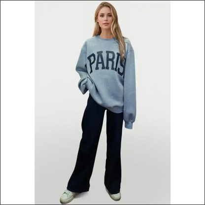 Basic Bae Paris Round Neck Long Sleeve Scuba Sweatshirt - Sweatshirts & Hoodies on Sale Worldwide Shipping