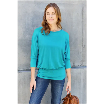 Basic Bae Round Neck Batwing Sleeve Top - Sky Blue / s - Blouses on Sale Worldwide Shipping