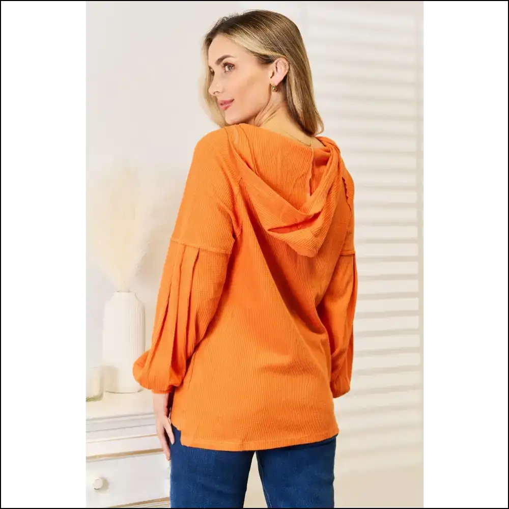 Basic Bae Side Slit Buttoned Waffle Knit Hoodie - Hoodies Sweatshirts & on Sale Worldwide Shipping